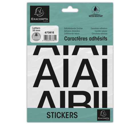 Pochette de lettres adhésives noires A-Z 50 mm