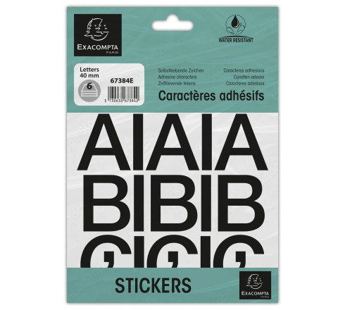 Pochette de lettres adhésives noires A-Z 40 mm