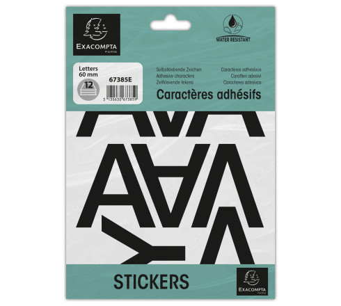 Pochette de lettres adhésives noires A-Z 60 mm