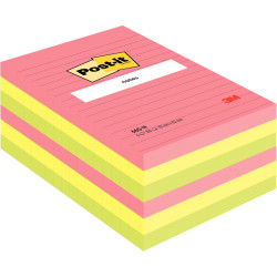 Lot de 6 blocs lignés de 100 feuilles Post-it, 102 x 152 mm, couleurs