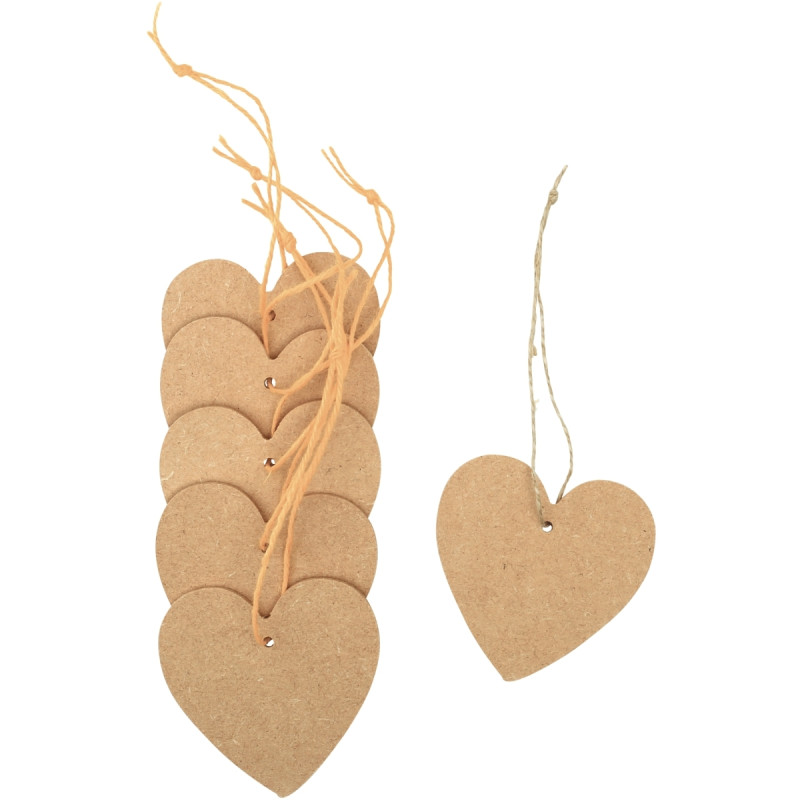 Lot de 6 cœurs en bois MDF à suspendre
