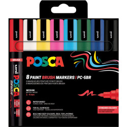 Pochette de 8 marqueurs Posca pointe moyenne brush assortis
