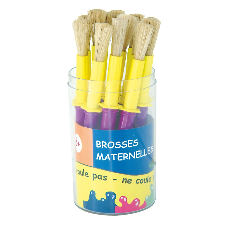 Pot de 14 brosses maternelle taille médium, en soie de porc avec coler