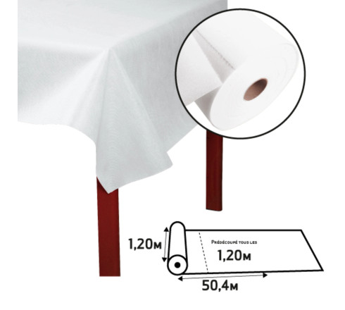 Nappe en rouleau spunbond, indéchirable et épongeable, prédécoupées tous les 1,20m- 50,4x1,20m