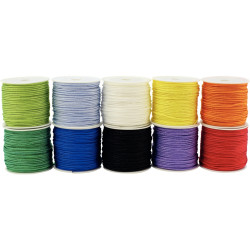 Lot de 10 bobines de cordon couleurs 20 mètres couleurs assorties