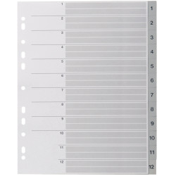 Jeu de 12 intercalaires numériques en polypropylène gris, format A4+