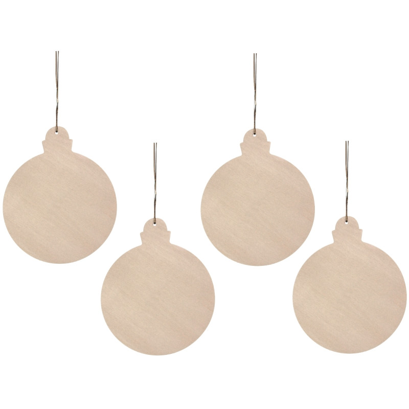 Lot de 8 grosses boules de Noël en bois, diamètre 11 cm
