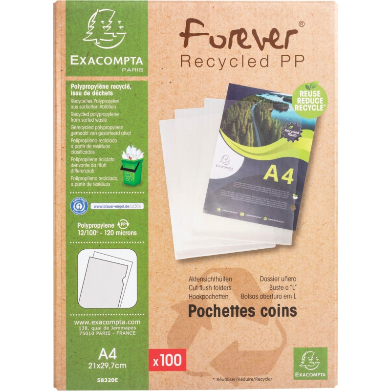 Boite de 100 pochettes coin FOREVER PP recyclé 12/100ème