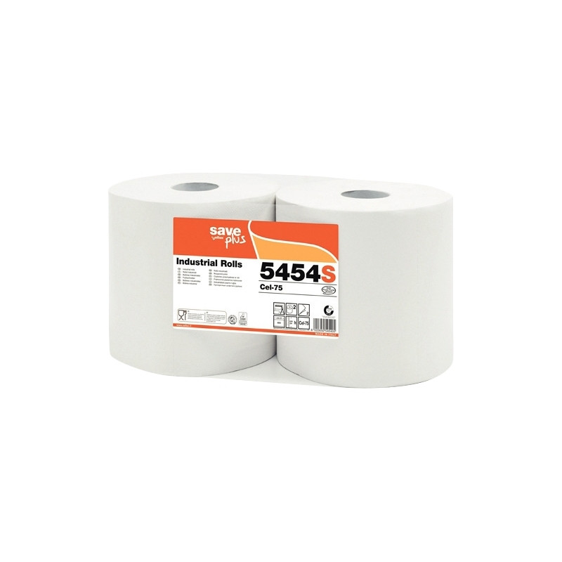 Lot de 2 bobines d'essuyage industriel 800 feuilles blanches