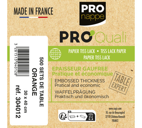 Barquette de 500 sets de table papier Tiss Lack, unis - Format 30x40 cm