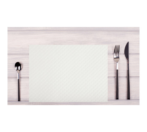 Barquette de 500 sets de table papier gaufré glacé Tiss Lack uni- Format 30X40 cm - Couleur blanc.