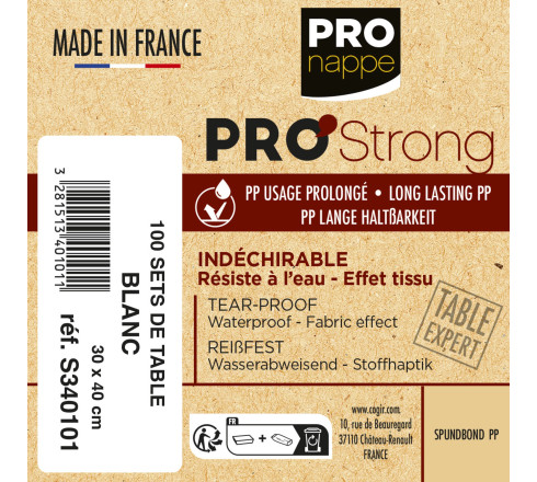 Barquette de 100 sets de table spundbond, unis - Format 30x40cm