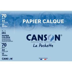 Pochette de 12 feuilles de papier calque satin format 21x29,7cm 70g