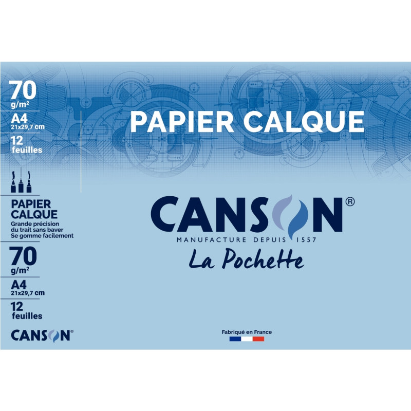 Pochette de 12 feuilles de papier calque satin format 21x29,7cm 70g