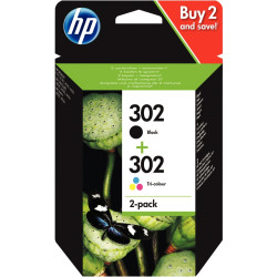 HP 302 pack de 2 cartouches d'encre noire et trois couleurs authentiqu