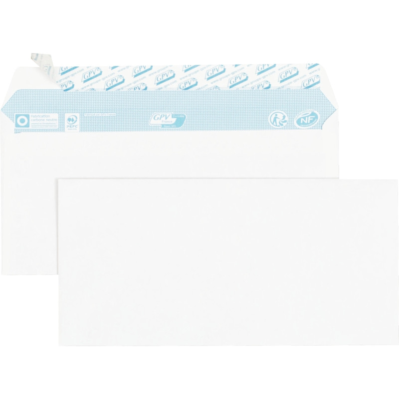 Paquet de 100 enveloppes blanches 110x220mm 80g bande siliconée