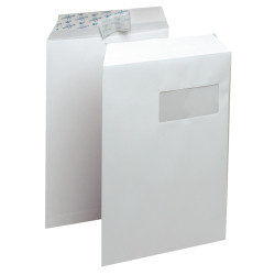 Paquet de 50 pochettes blanches 229x324mm 90g bande siliconée fenêtre