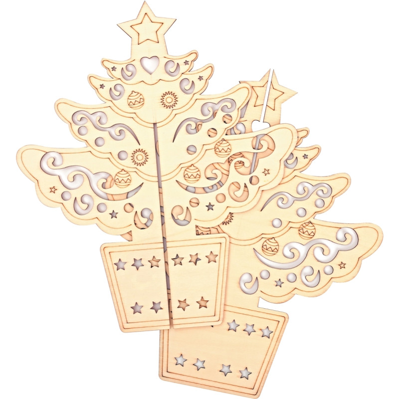 Lot de 10 sapins de Noël 3D en bois, 2 modèles assortis