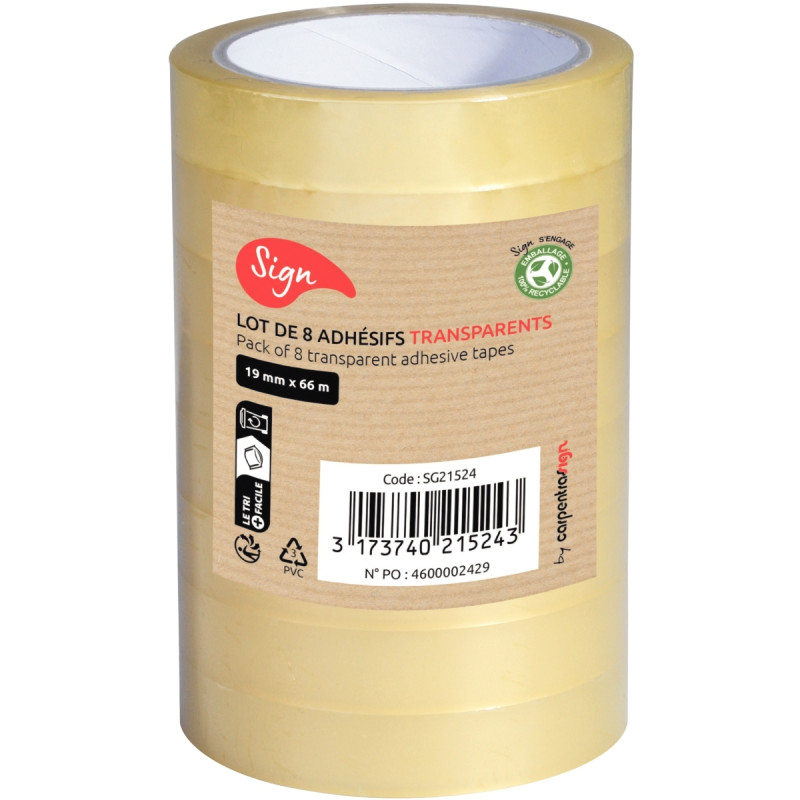Tour de 8 rouleaux adhésifs transparent 19x66m