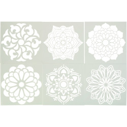 Lot de 6 pochoirs en plastique Mandala