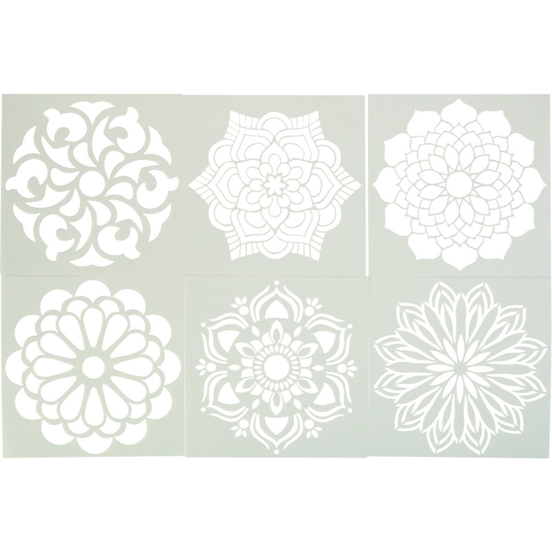 Lot de 6 pochoirs en plastique Mandala