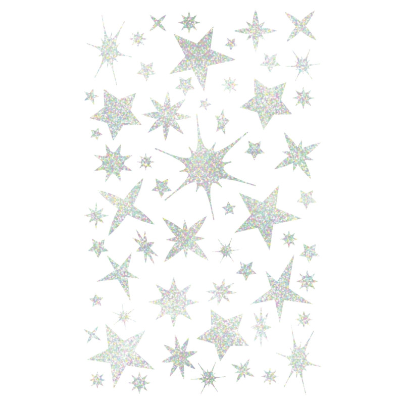 Blister de 1020 gommettes étoiles holographiques argent