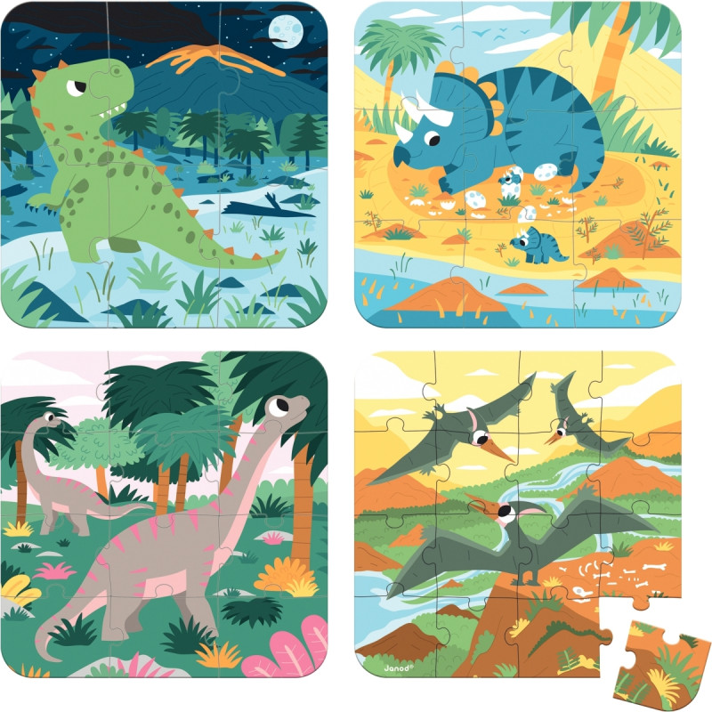 Boite de 4 puzzles progressifs, les dinosaures