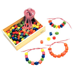 Boite de 130 grosses perles en bois coloris assortis
