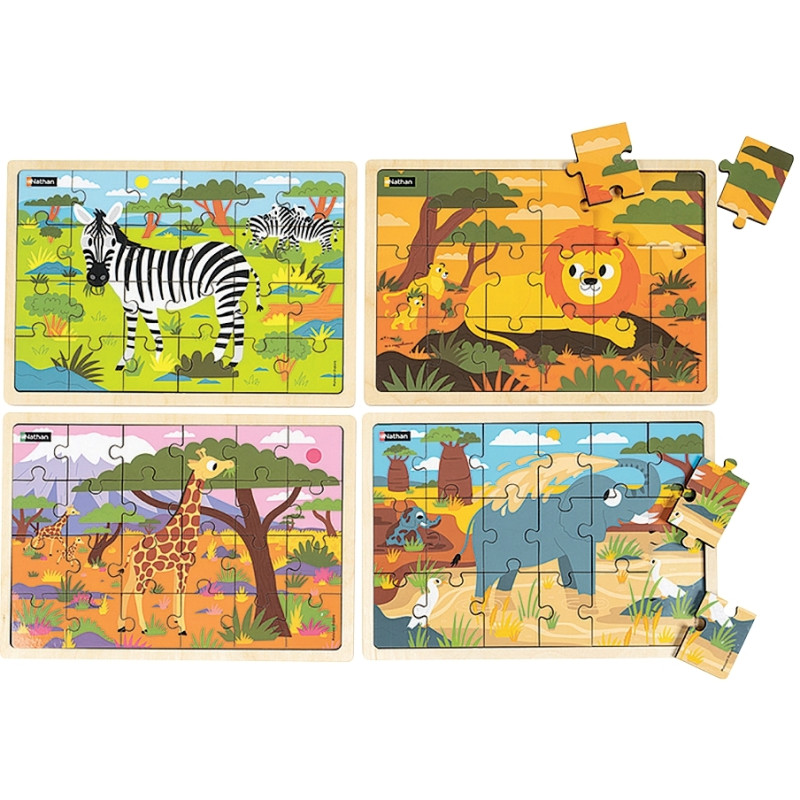 Lot de 4 puzzles, animaux de la savane