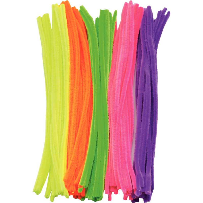 Sac de 100 chenilles diamètre 6mm longueur 30 cm Fluo assortis