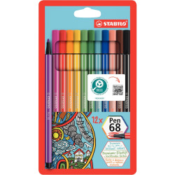 Pochette de 12 feutres Pen 68 assortis