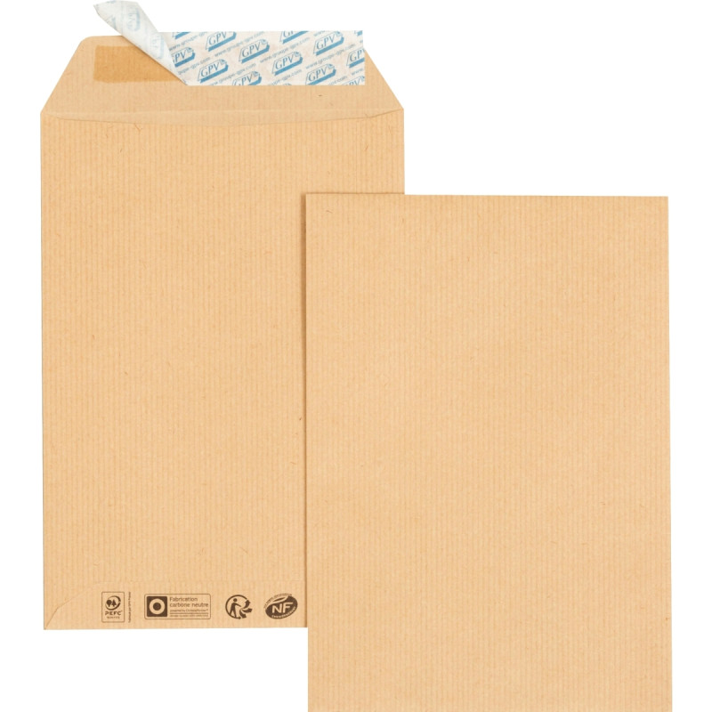 Paquet de 25 pochettes kraft 260x330mm 90g bande siliconée