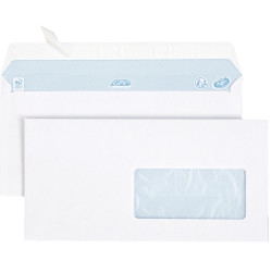 Boite de 500 enveloppes blanches 110x220mm 80g bande siliconée fenêtre