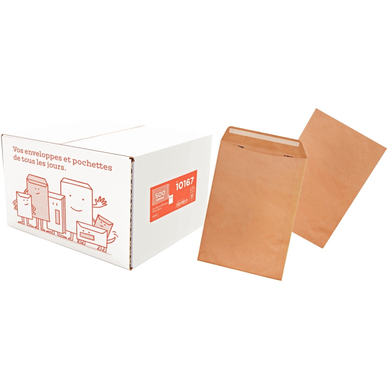 Boite de 500 pochettes kraft 162x229mm 90g bande siliconée