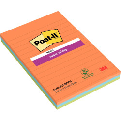 Paquet de 3 blocs Notes Super Sticky de 45 feuilles lignées, format 10