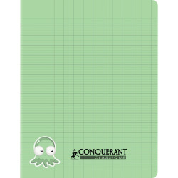 Piqûre 32 pages CONQUERANT, 17x22 cm, seyès 3 mm, couv PP vert