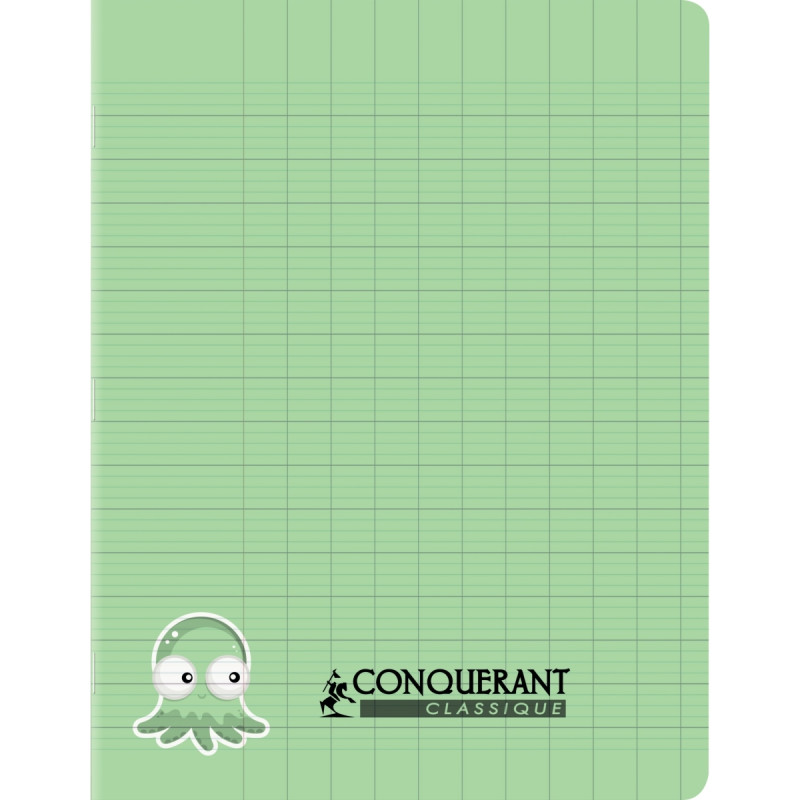 Piqûre 32 pages CONQUERANT, 17x22 cm, seyès 3 mm, couv PP vert