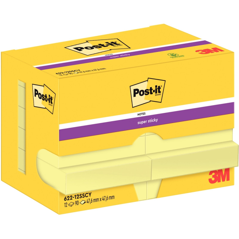 Lot de 12 blocs notes de 90 feuilles Super Sticky post-it, 476 x 476 m