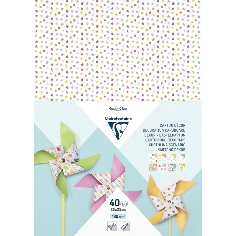 Paquet de 40 feuilles carton décoration assorties format 25 x 35 cm