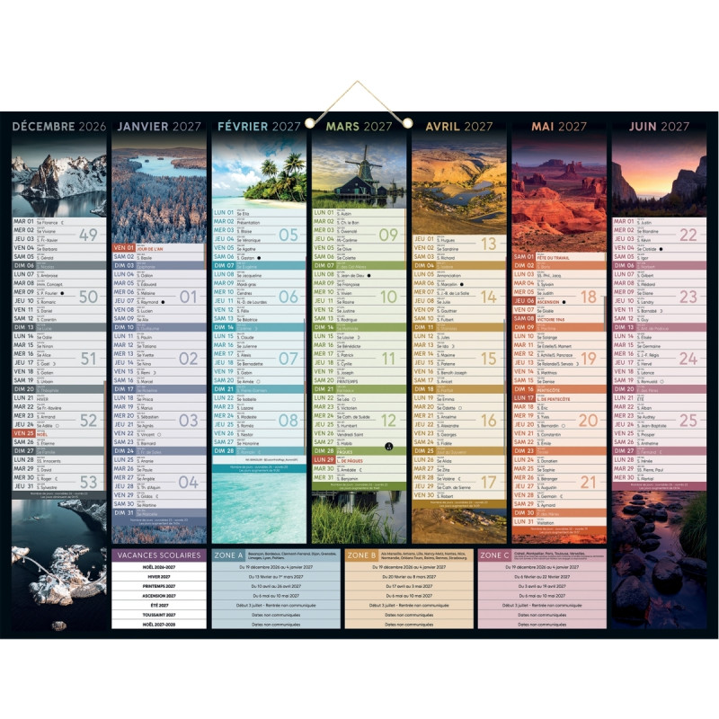 Calendrier semestriel 7 mois par face Bancolor 40,5x55cm