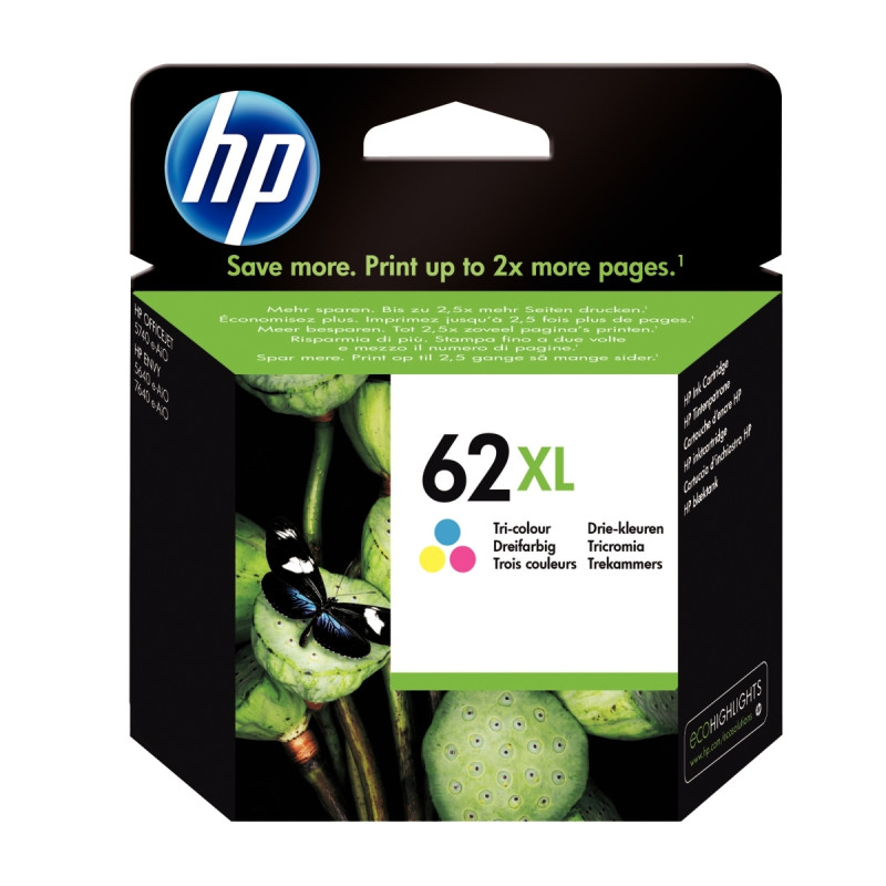 HP 62XL cartouche d'encre trois couleurs grande capacité authentique (
