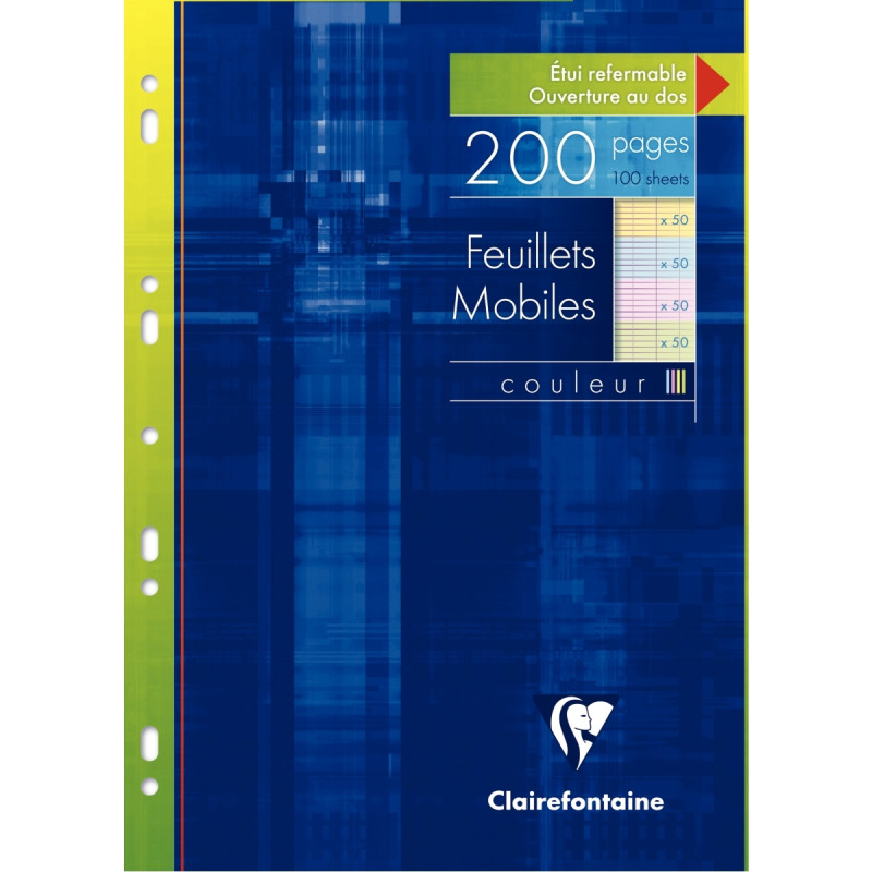 Feuillets mobiles 200 pages 90g, format A4, seyès 4 coloris assortis