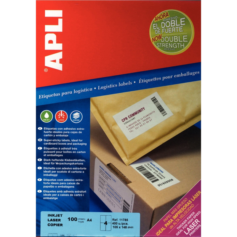 Boîte de 400 étiquettes adhésives extra fortes blanches 105x148mm