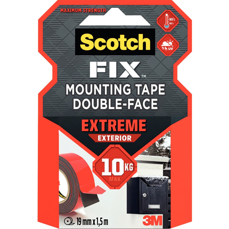 Rouleau adhésif Scotch fixation double face extra fort 19mmx1,5m