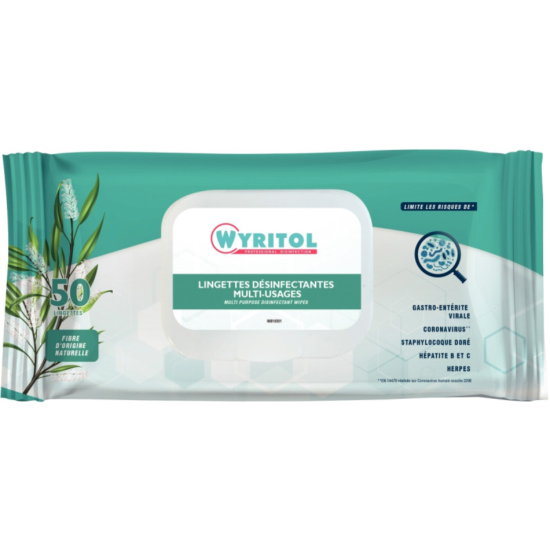 Paquet de 50 lingettes WYRITOL désinfectantes multi-usages