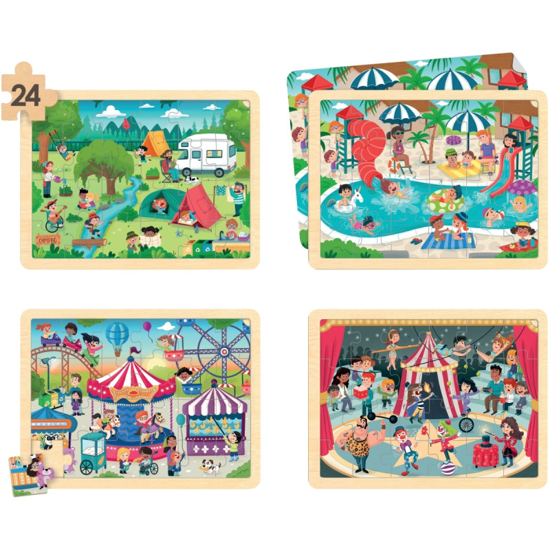 Lot de 4 puzzles à cadre en bois 24 pièces, les loisirs
