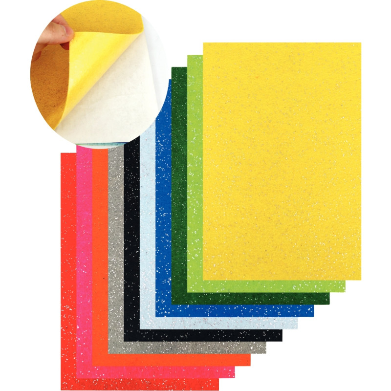 Paquet de 10 coupons de feutrine adhésive format 20 x 30 cm, coloris a
