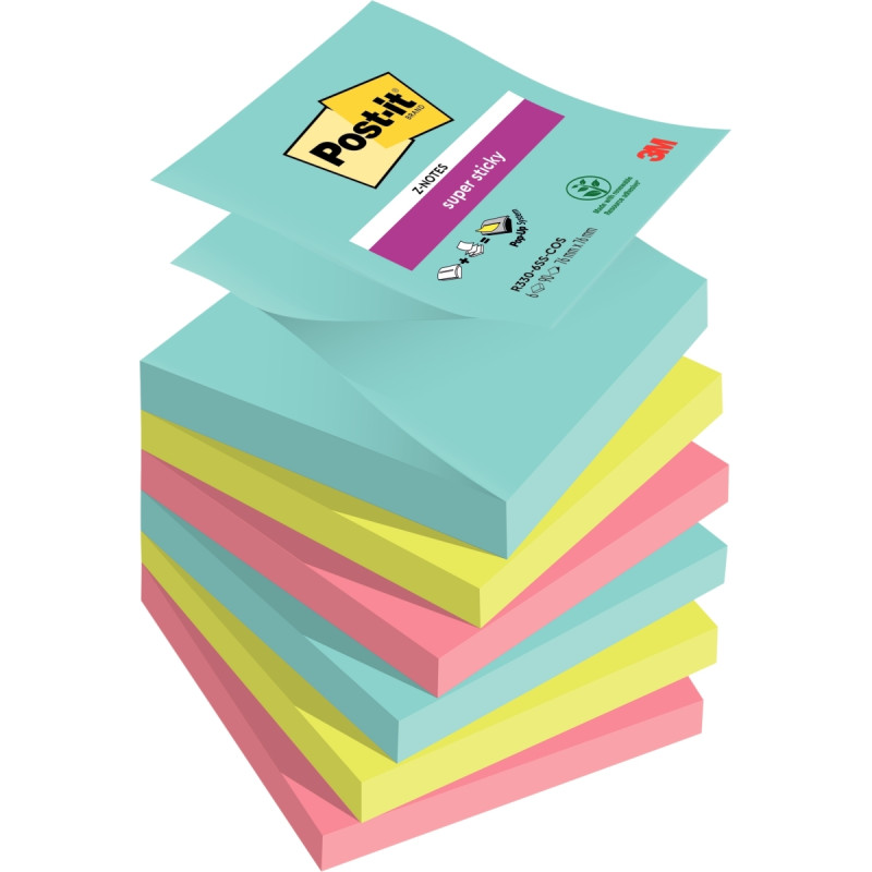 Lot de 6 blocs de 90 feuilles Z-Notes Super Sticky post-it, 76 x 76 mm