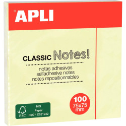 Bloc de 100 feuilles notes adhésives repositionnables, 75 x 75 mm, col
