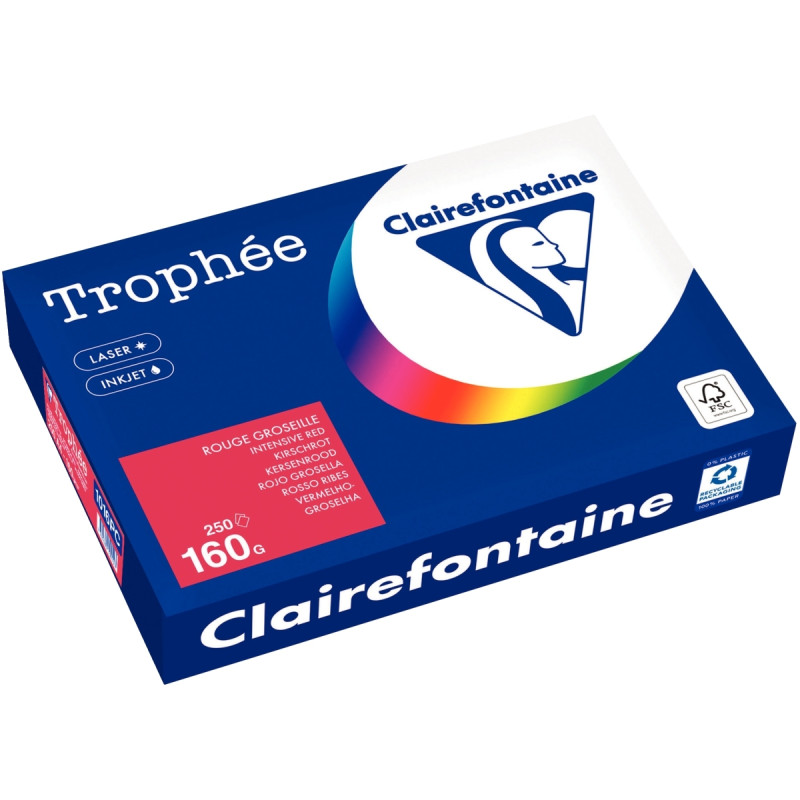 Paquet de 250 feuilles format A4 160g rouge groseille CLAIREFONTAINE